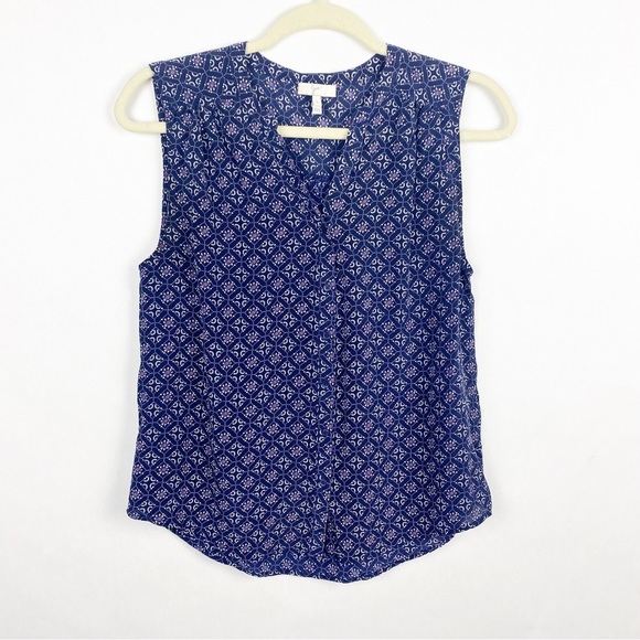 Joie Finnegan Silk Button Front Tank Top Blouse Navy Blue Floral Womens Small - Picture 1 of 5